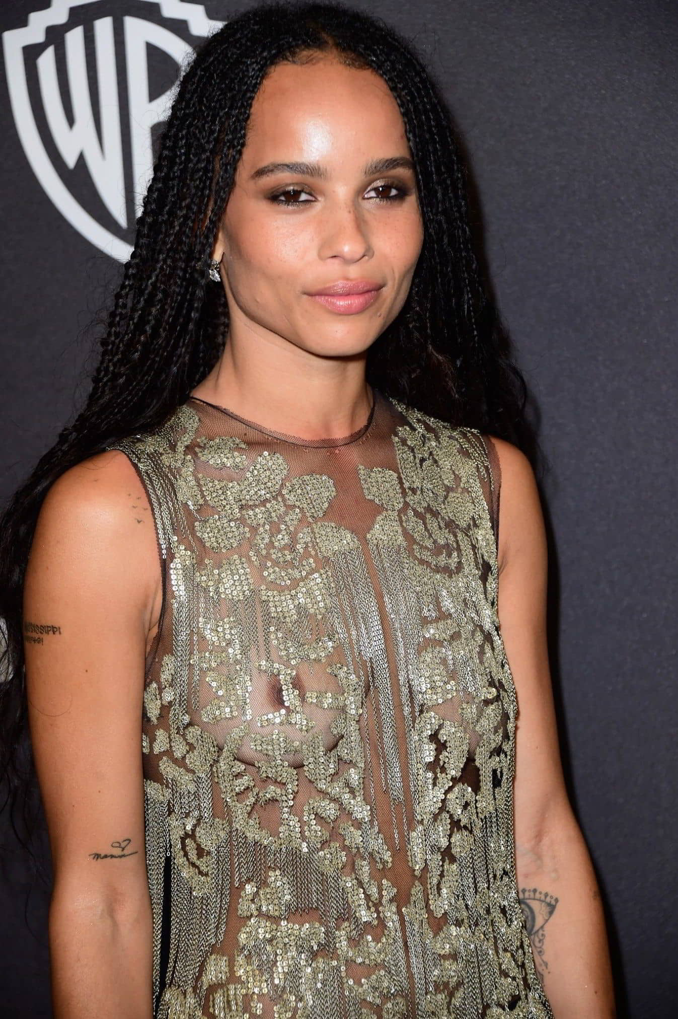 Zoe Kravitz Flashes Nipples In See-through Dress During Golden Globes After-party (1)